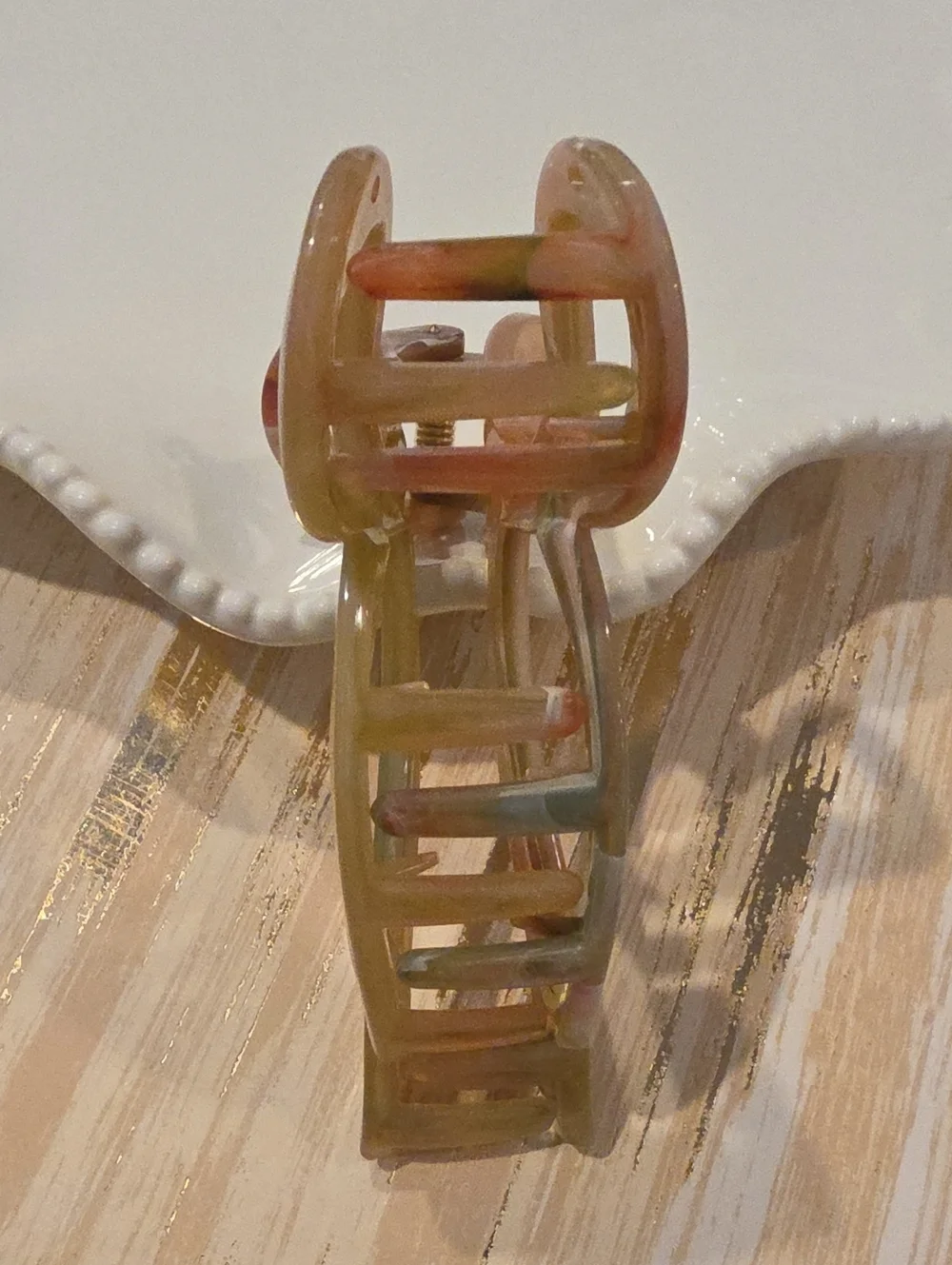 New! Marbleized Bow Hair Claw Clip in Pink and Sage Green